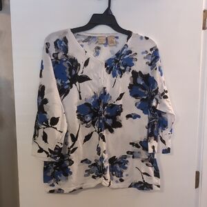 Nue Options 3X Blue and Black Floral Cardigan, 3/4 Sleeves